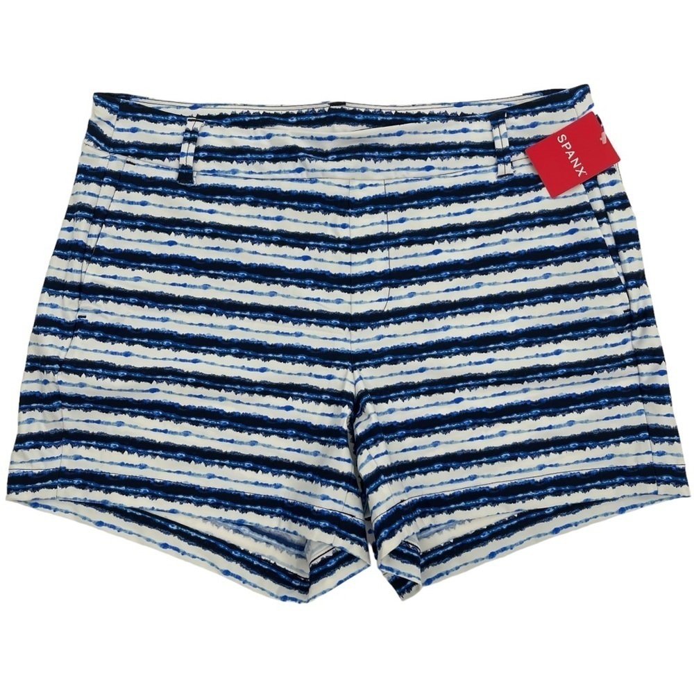 Spanx Women’s Size Large Sunshine Shorts 4” Blue Painted Stripe NWT